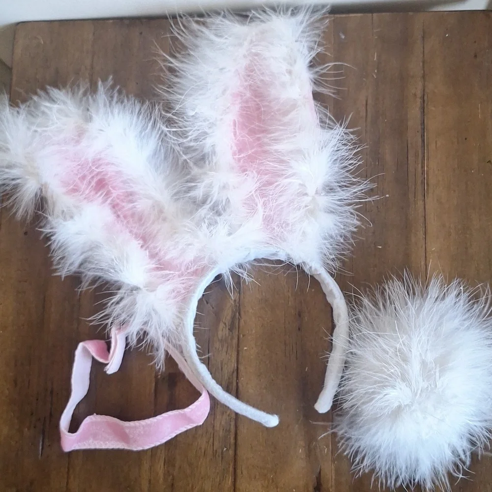 Fluffy Bunny Ears Headband & Tail Set 🐰💗